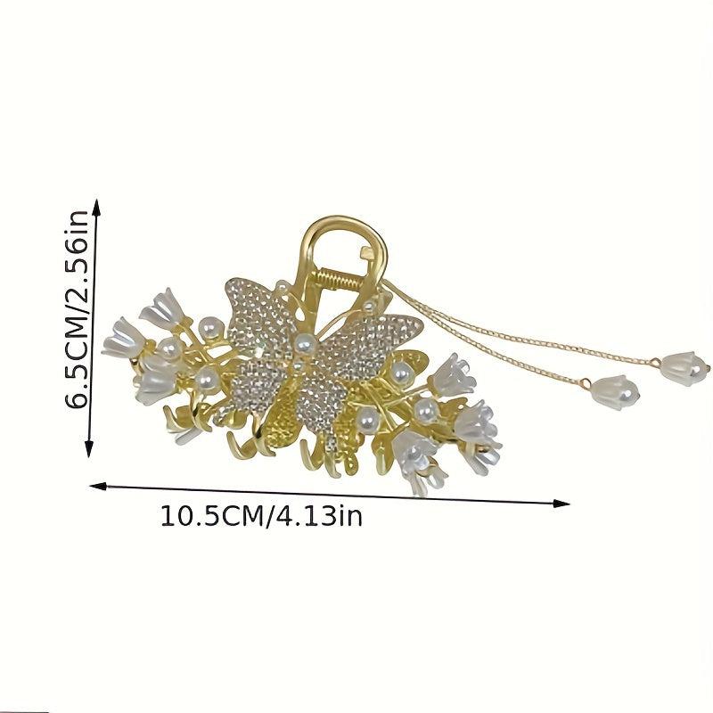 Flower Butterfly Rhinestone Tassel Hair Clip Lily Of Valley Back Head Clip