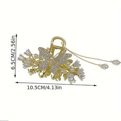 Flower Butterfly Rhinestone Tassel Hair Clip Lily Of Valley Back Head Clip