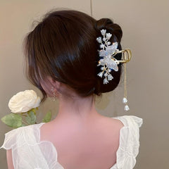 Flower Butterfly Rhinestone Tassel Hair Clip Lily Of Valley Back Head Clip