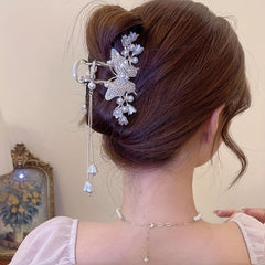 Flower Butterfly Rhinestone Tassel Hair Clip Lily Of Valley Back Head Clip