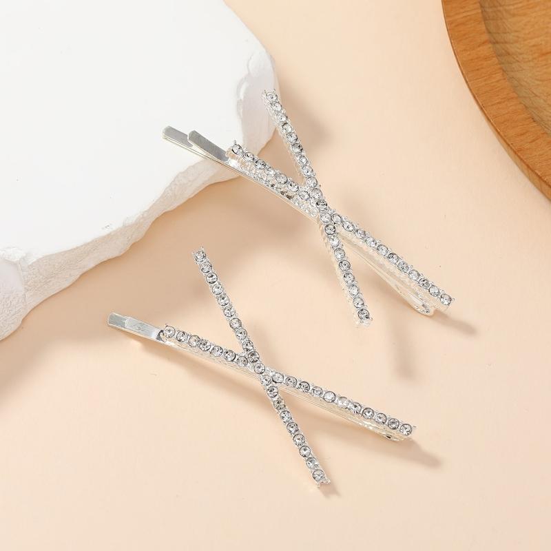 X Shaped Crystal Hair Pins Metal Hair Clip Rhinestone Bobby Pin for Women