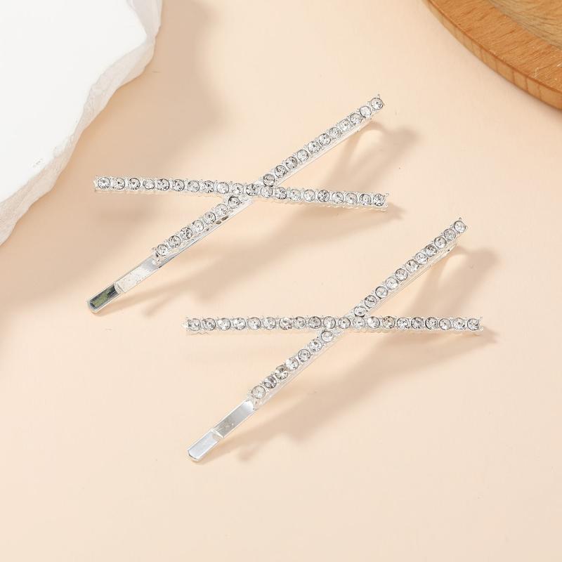 X Shaped Crystal Hair Pins Metal Hair Clip Rhinestone Bobby Pin for Women