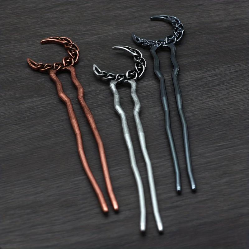 Vintage Moon Shape Hair Clip Bun Holder Alloy Headgear Non-slip