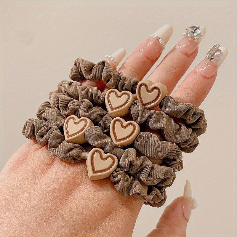 Heart Beaded Scrunchies Hair Tie Elastic Ponytail Holder