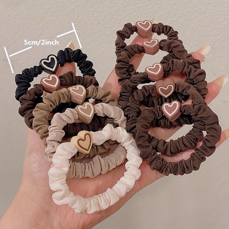 Heart Beaded Scrunchies Hair Tie Elastic Ponytail Holder