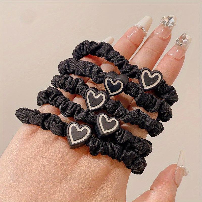 Heart Beaded Scrunchies Hair Tie Elastic Ponytail Holder