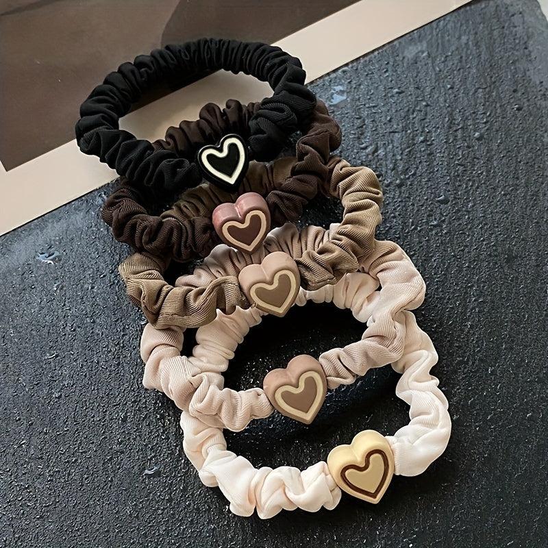 Heart Beaded Scrunchies Hair Tie Elastic Ponytail Holder