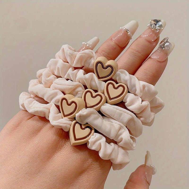Heart Beaded Scrunchies Hair Tie Elastic Ponytail Holder