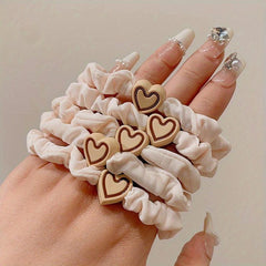 Heart Beaded Scrunchies Hair Tie Elastic Ponytail Holder