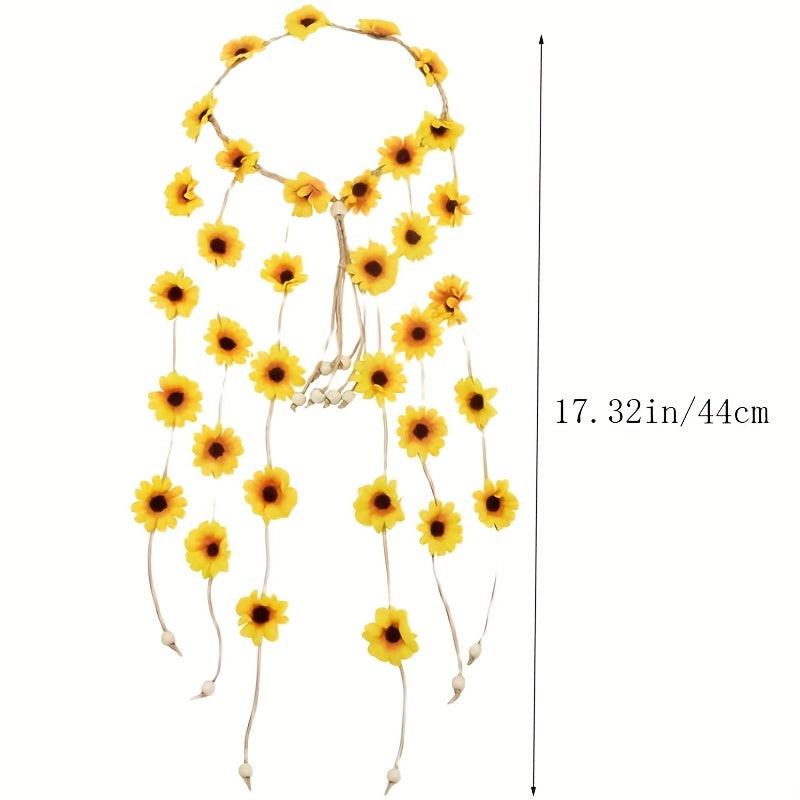 Boho Floral Headpiece For Women Girls Flower Crown Hair Rope Chain