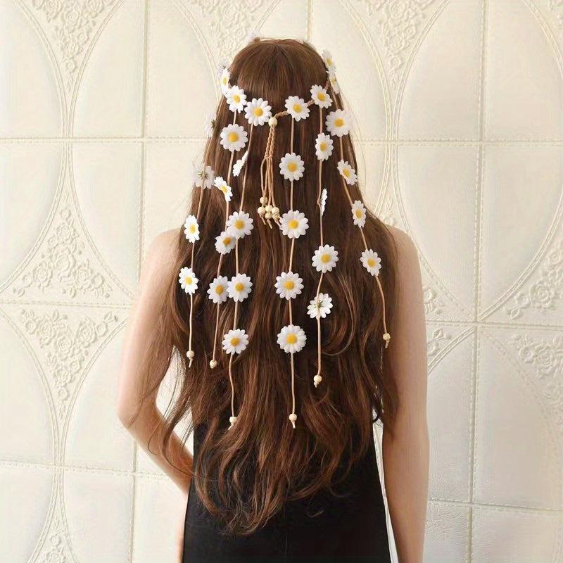 Boho Floral Headpiece For Women Girls Flower Crown Hair Rope Chain