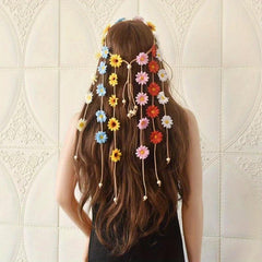 Boho Floral Headpiece For Women Girls Flower Crown Hair Rope Chain