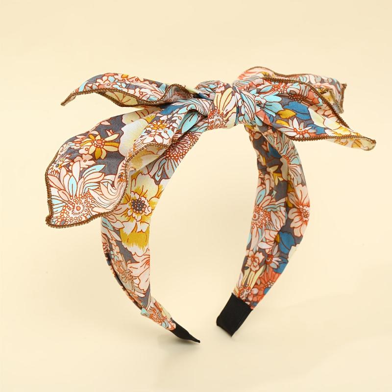 Vintage Floral Print Bowknot Hairband Retro Headband Hair Accessories