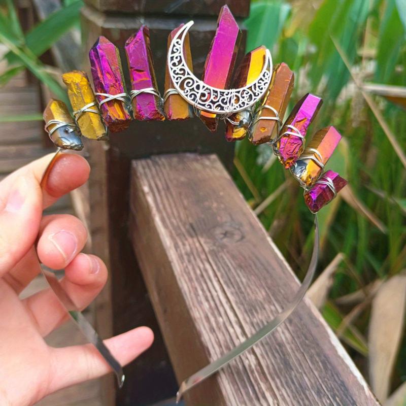 Moon Moon Raw Crystal Stone Quartz Crown Hairband Rhinestone Tiara Mermaid Boho