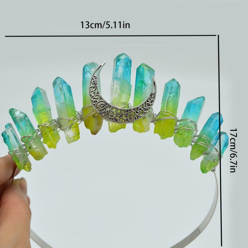Moon Moon Raw Crystal Stone Quartz Crown Hairband Rhinestone Tiara Mermaid Boho