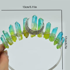 Moon Moon Raw Crystal Stone Quartz Crown Hairband Rhinestone Tiara Mermaid Boho