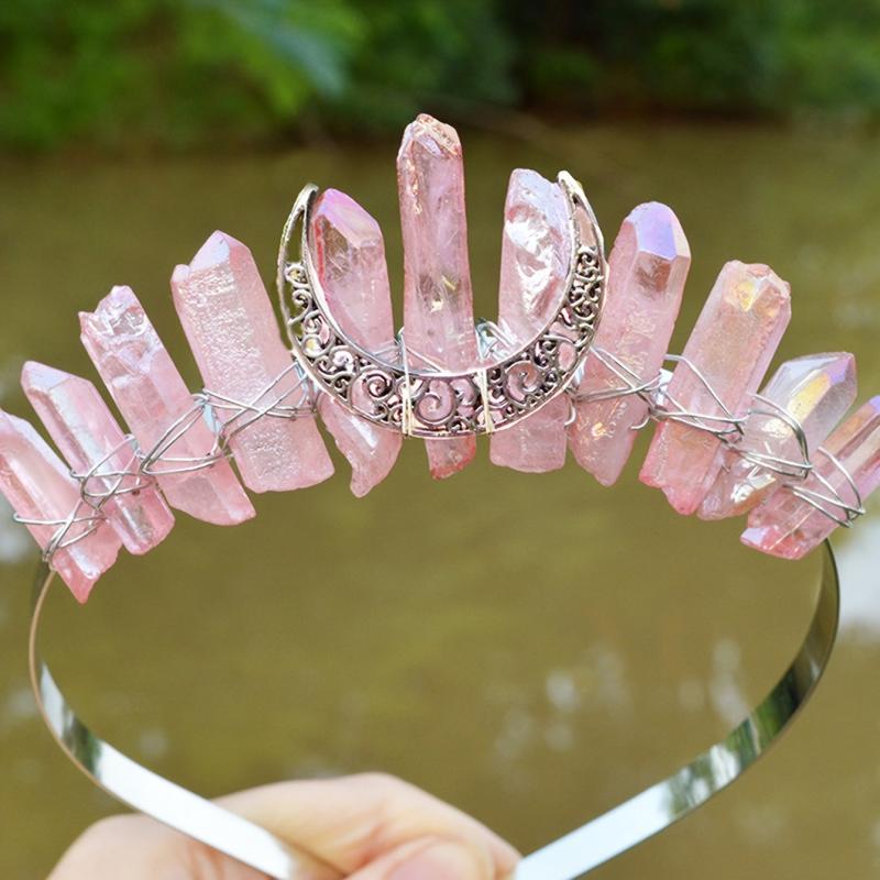 Moon Moon Raw Crystal Stone Quartz Crown Hairband Rhinestone Tiara Mermaid Boho