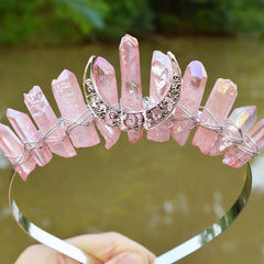 Moon Moon Raw Crystal Stone Quartz Crown Hairband Rhinestone Tiara Mermaid Boho