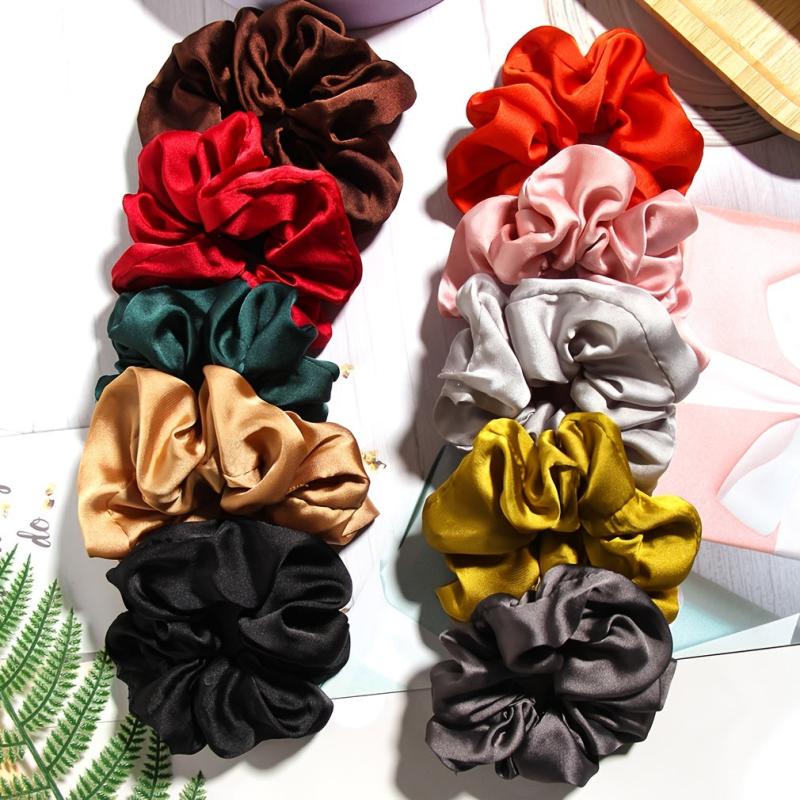 Solid Silk Scrunchies For Women Girls Soft Hair Ties
