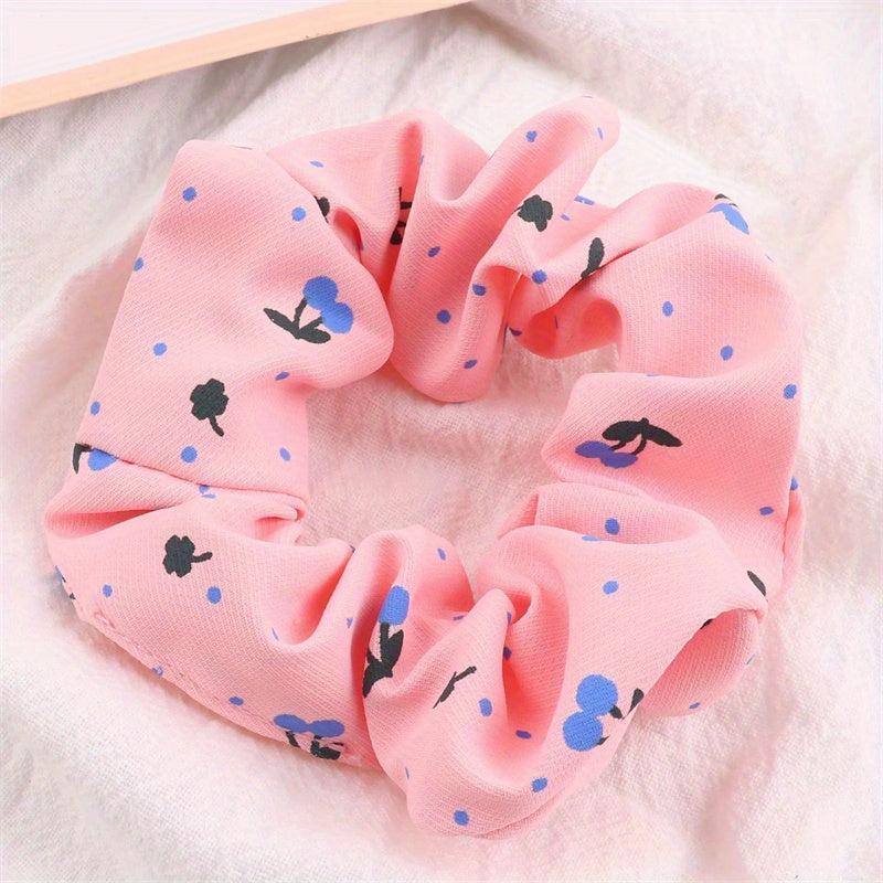 Cartoon Cherry Print Scrunchies Hair Tie Sweet Hair Rope Ponytail Holder
