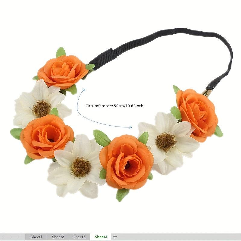 Boho Style Flower Leaf Headband Sweet Hair Band for Beach Travel