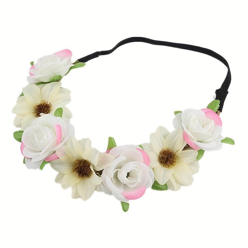 Boho Style Flower Leaf Headband Sweet Hair Band for Beach Travel