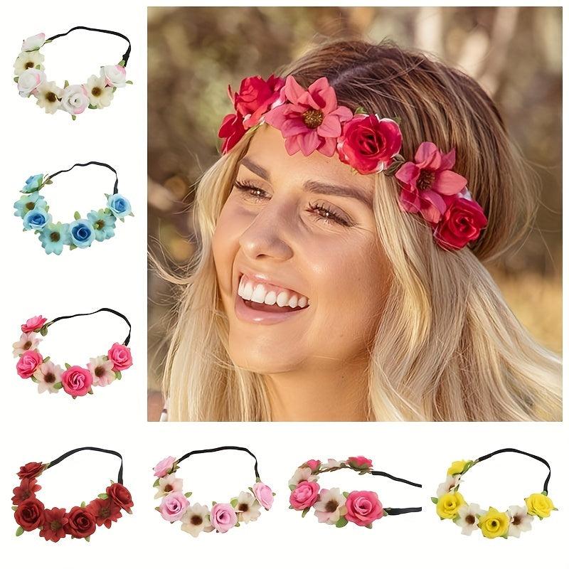 Boho Style Flower Leaf Headband Sweet Hair Band for Beach Travel