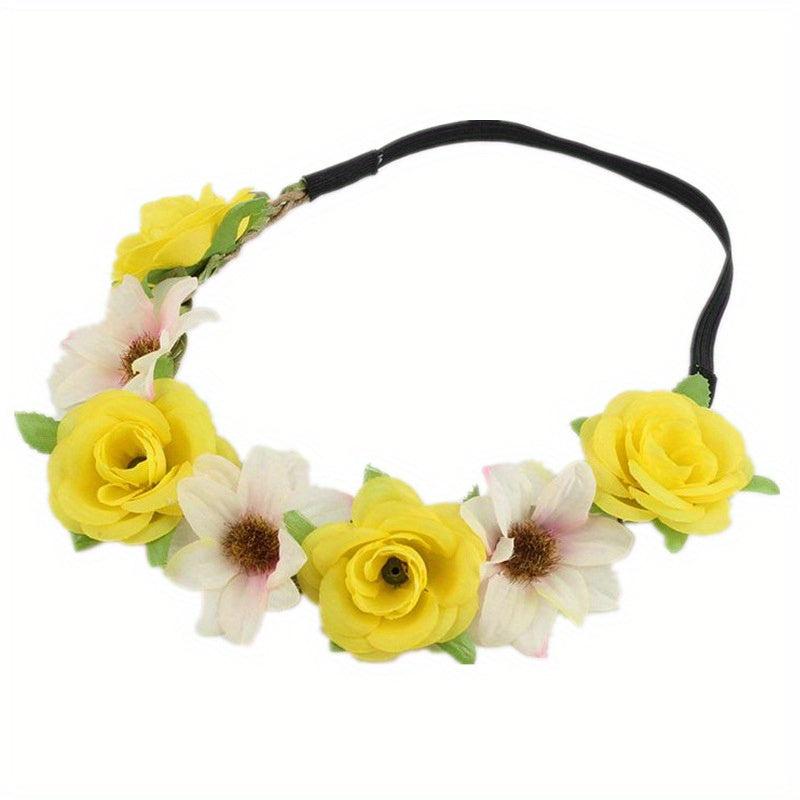 Boho Style Flower Leaf Headband Sweet Hair Band for Beach Travel