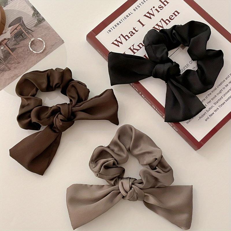 3pcs Satin Bow Scrunchies Hair Tie Bowknot Hair Ring Women Girls Accessories