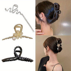 3pcs Rhinestone Pearl Hair Claw Shark Claw Tassel Head Jewelry Hair Accessories