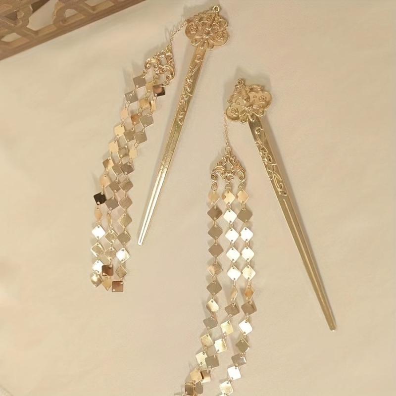 Alloy Golden Hairpin Tassel Hair Stick Ponytail Holder Hair Accessories