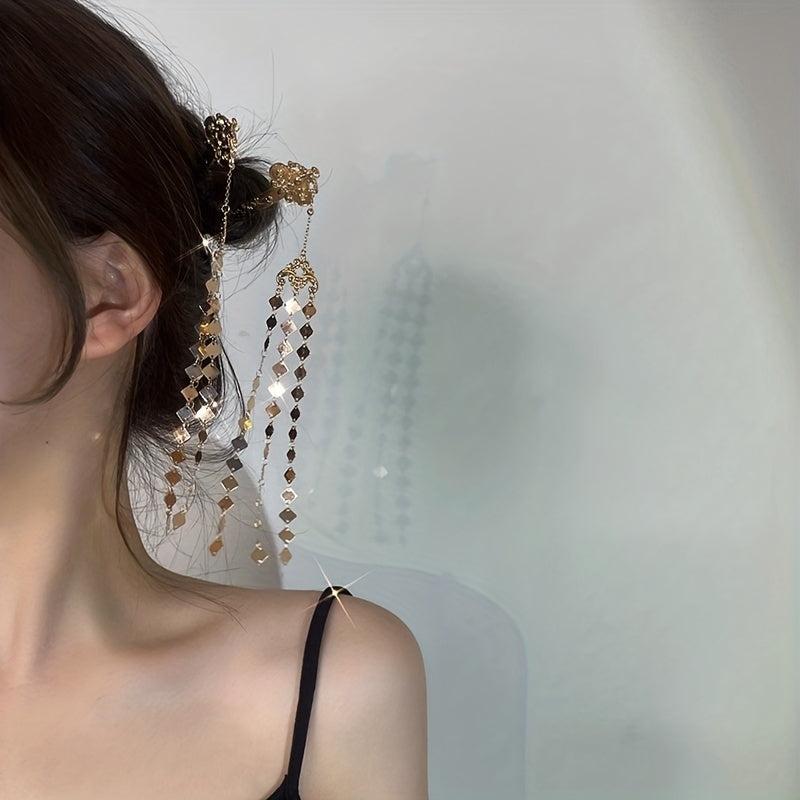 Alloy Golden Hairpin Tassel Hair Stick Ponytail Holder Hair Accessories