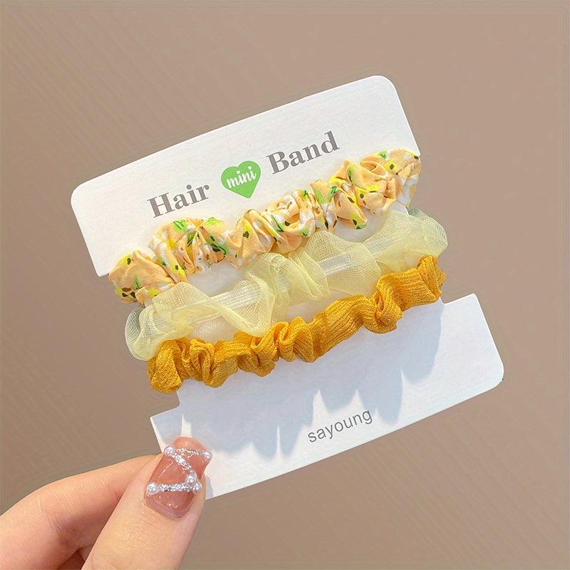 3pcs Fabric Hair Tie High Ponytail Head Rope Elastic Durable Rubber Band