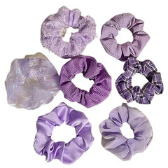 7pcs Plaid Print Scrunchie Purple Hair Tie Ponytail Holder