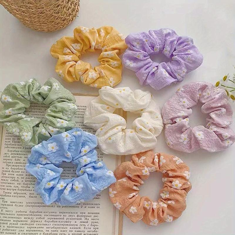 7pcs Plaid Print Scrunchie Purple Hair Tie Ponytail Holder