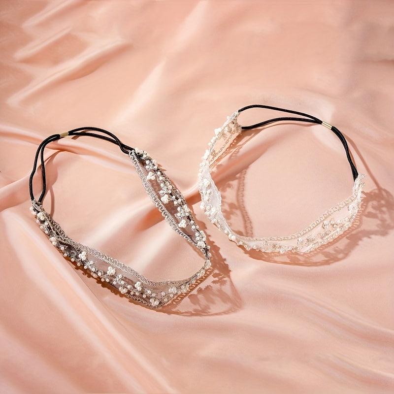 Bohemian Lace Pearl Headband Stretchy Floral Headwear
