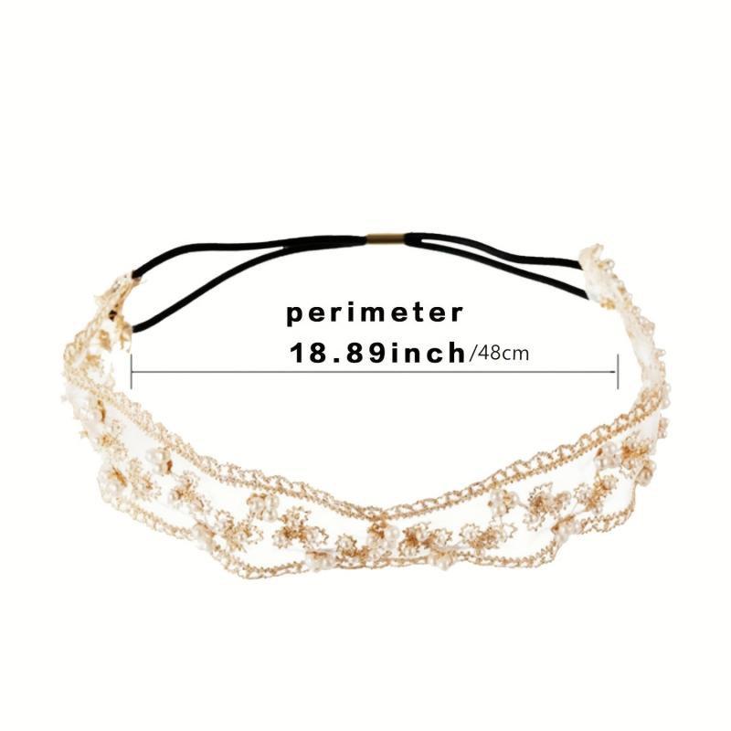 Bohemian Lace Pearl Headband Stretchy Floral Headwear