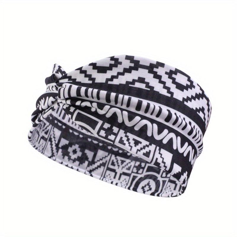 Boho Women Print Cross Knotted Headband Elastic Head Wrap Bandana
