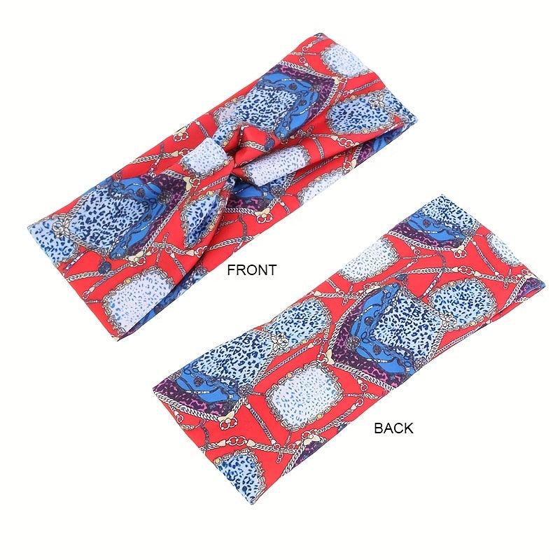 Boho Women Print Cross Knotted Headband Elastic Head Wrap Bandana