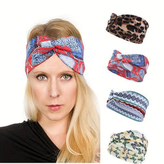 Boho Women Print Cross Knotted Headband Elastic Head Wrap Bandana