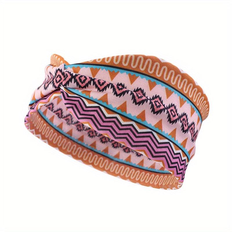 Boho Women Print Cross Knotted Headband Elastic Head Wrap Bandana