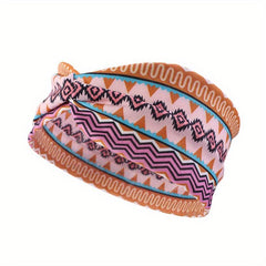Boho Women Print Cross Knotted Headband Elastic Head Wrap Bandana