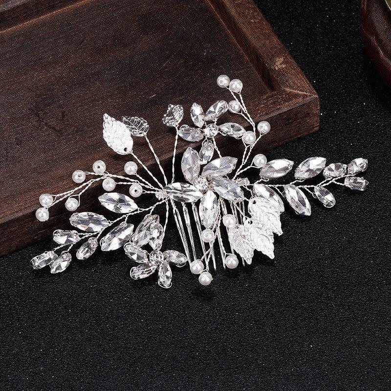 Bridal Hair Comb Vintage Silver Sapphire Rhinestone Crystal Ivory Pearl