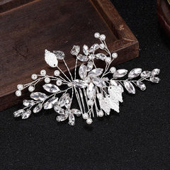Bridal Hair Comb Vintage Silver Sapphire Rhinestone Crystal Ivory Pearl