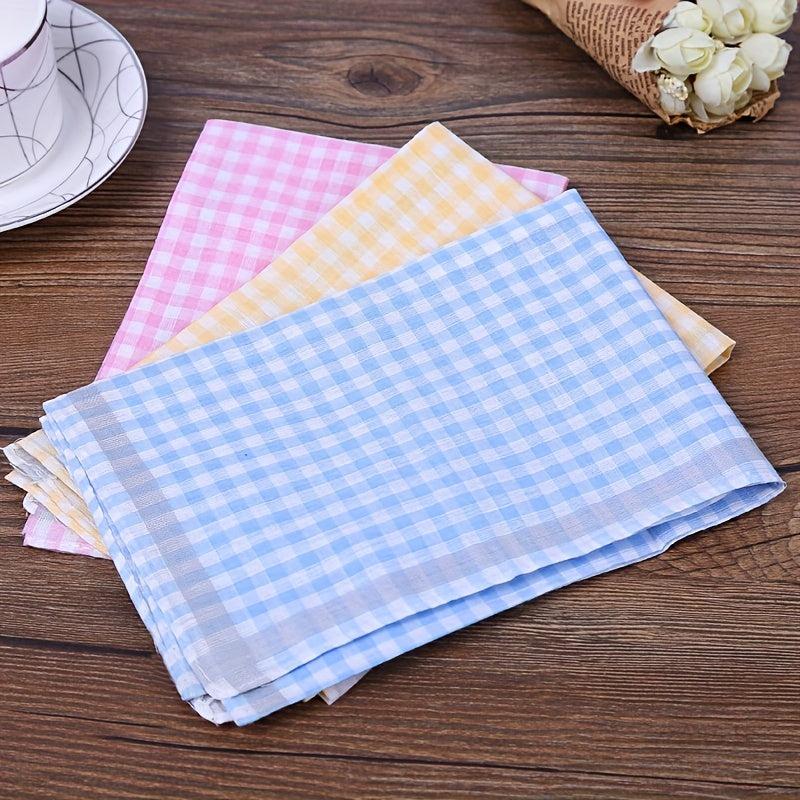 12pcs Plaid Pattern Cotton Sweat Handkerchief Lightweight Square Scarf