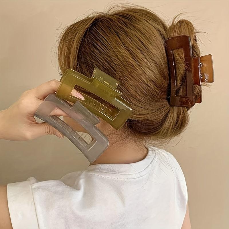 3pcs Large Hollow Rectangle Hair Claw Female Back Head Clip