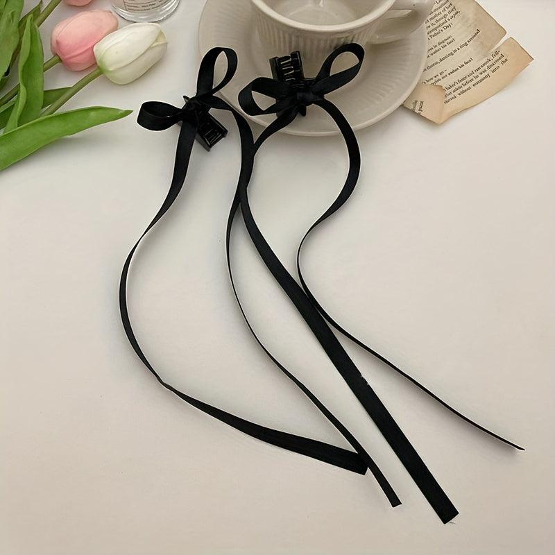2pcs Braided Hair Ribbon Bow Hair Clip Streamer Hair Card