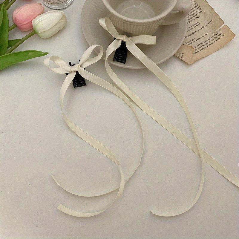 2pcs Braided Hair Ribbon Bow Hair Clip Streamer Hair Card