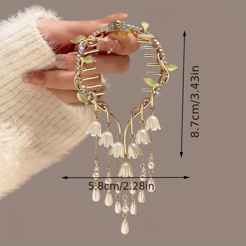 Vintage Flower Hair Claw Lily Of The Valley Tassel Headdress Banana Clip