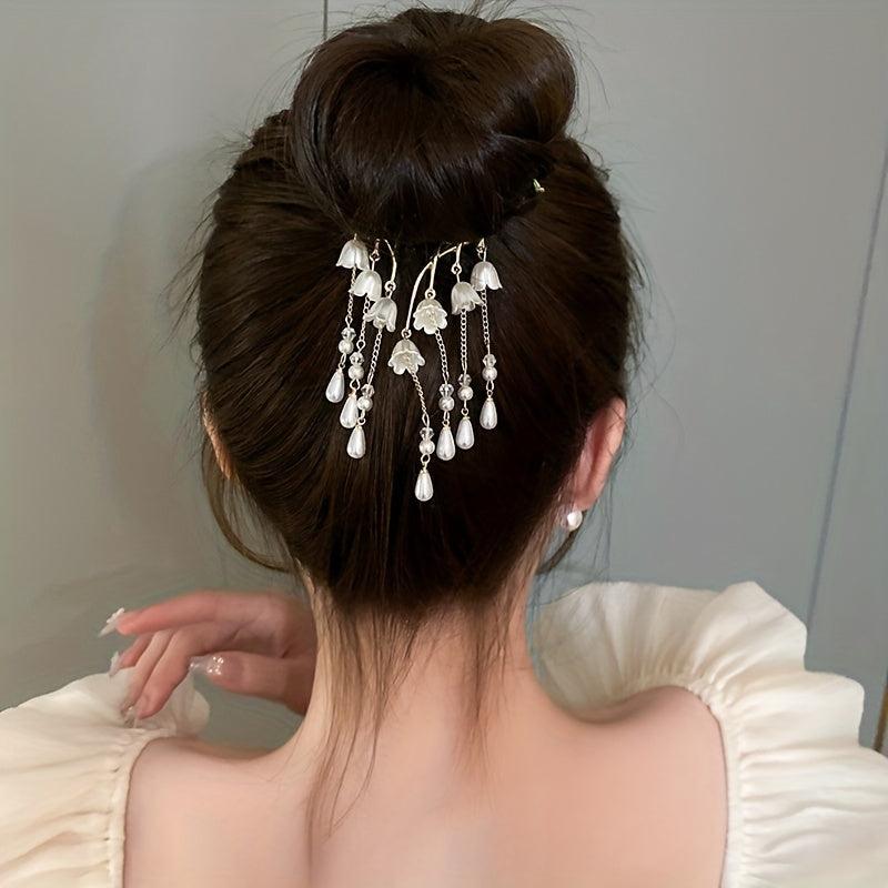 Vintage Flower Hair Claw Lily Of The Valley Tassel Headdress Banana Clip
